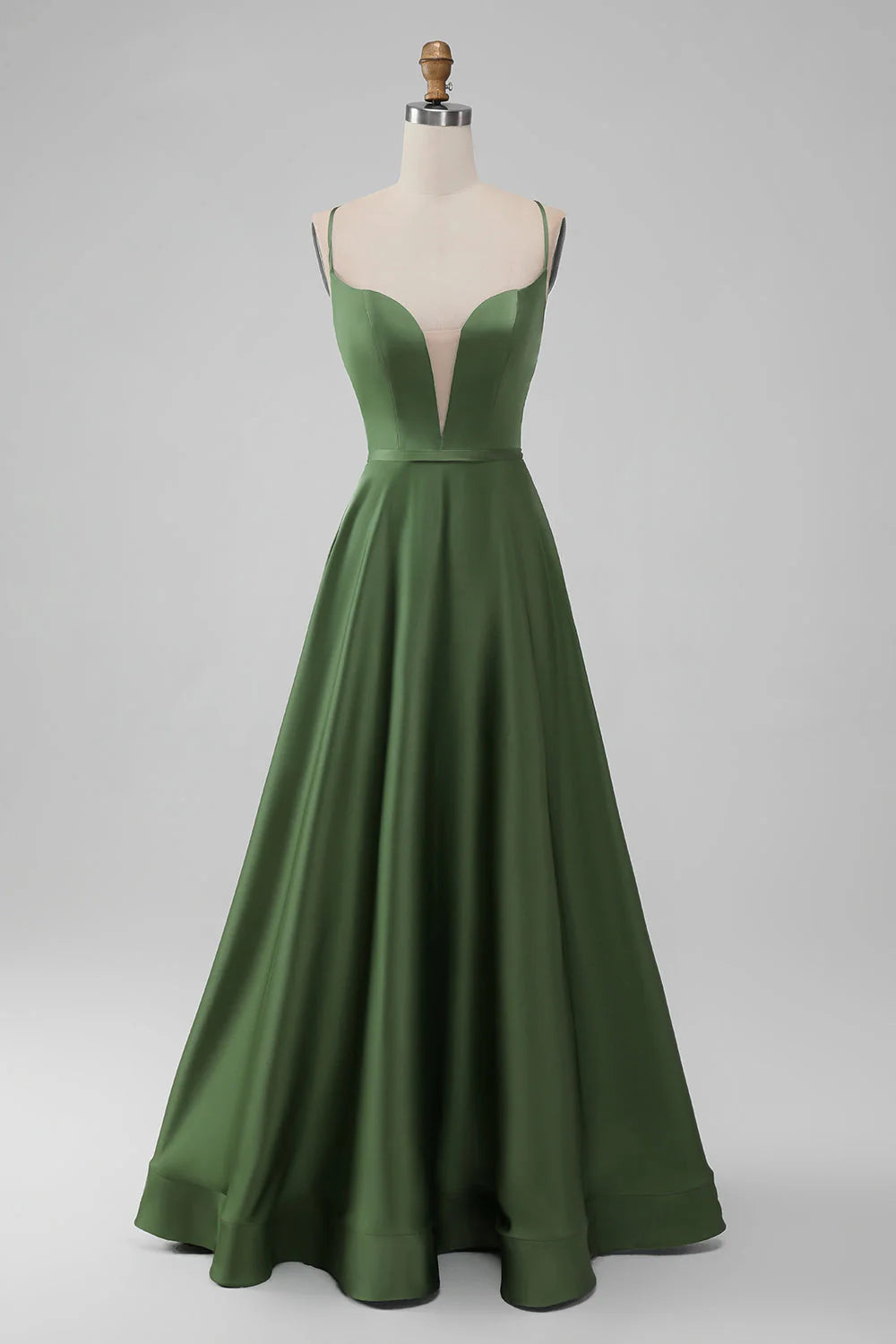 Satin V Neck A-Line Long Bridesmaid Dress